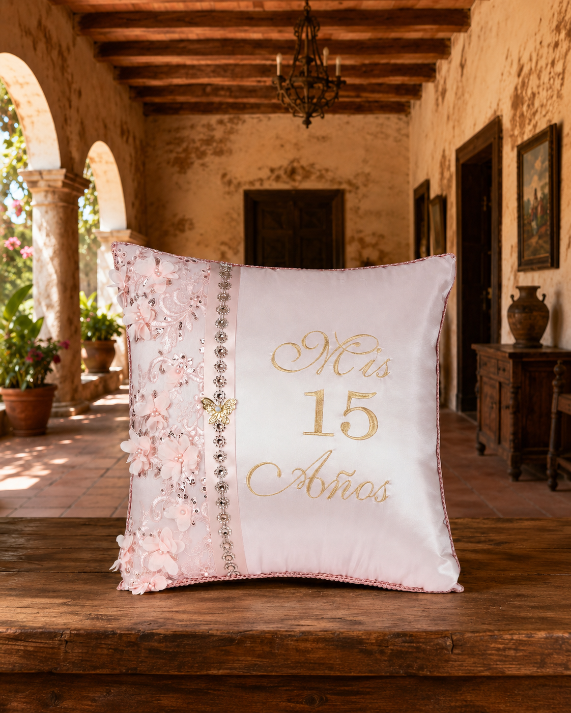 Cojín Decorativo Mis 15 Años Rosa Claro