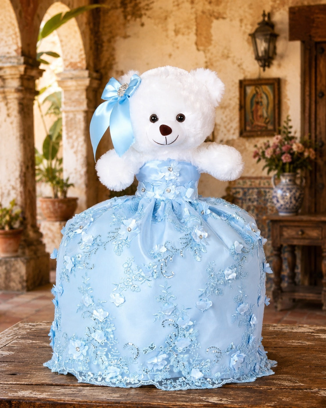 Oso de XV Años con Vestido Azul Cielo