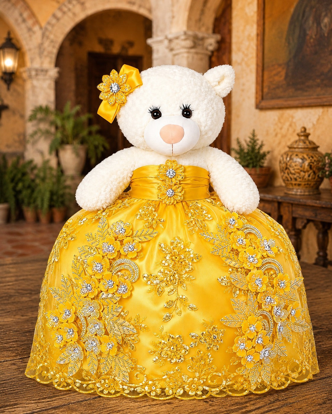 Oso de XV Años con Vestido Amarillo