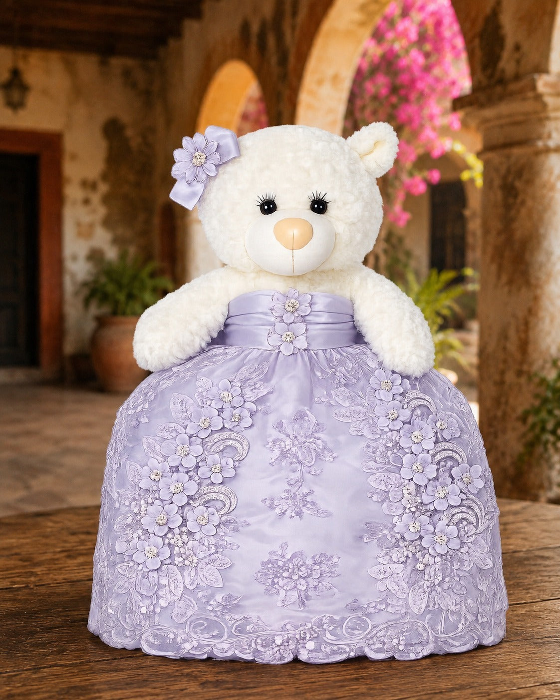 Oso de XV Años con Vestido Lila