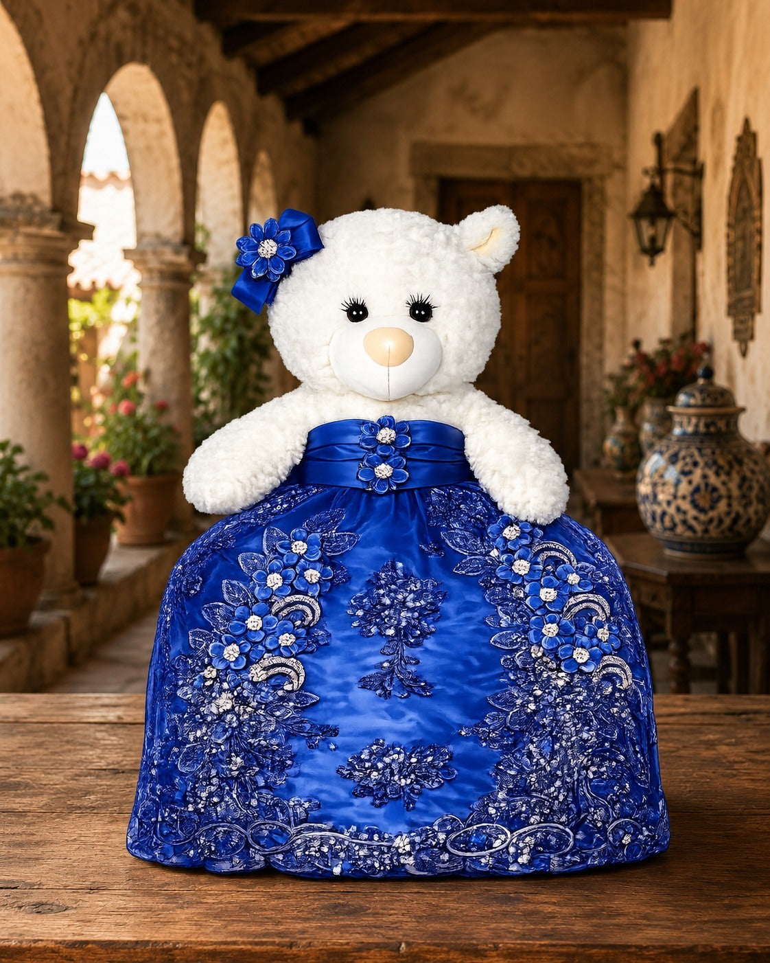 Oso de XV Años con Vestido Azul Rey