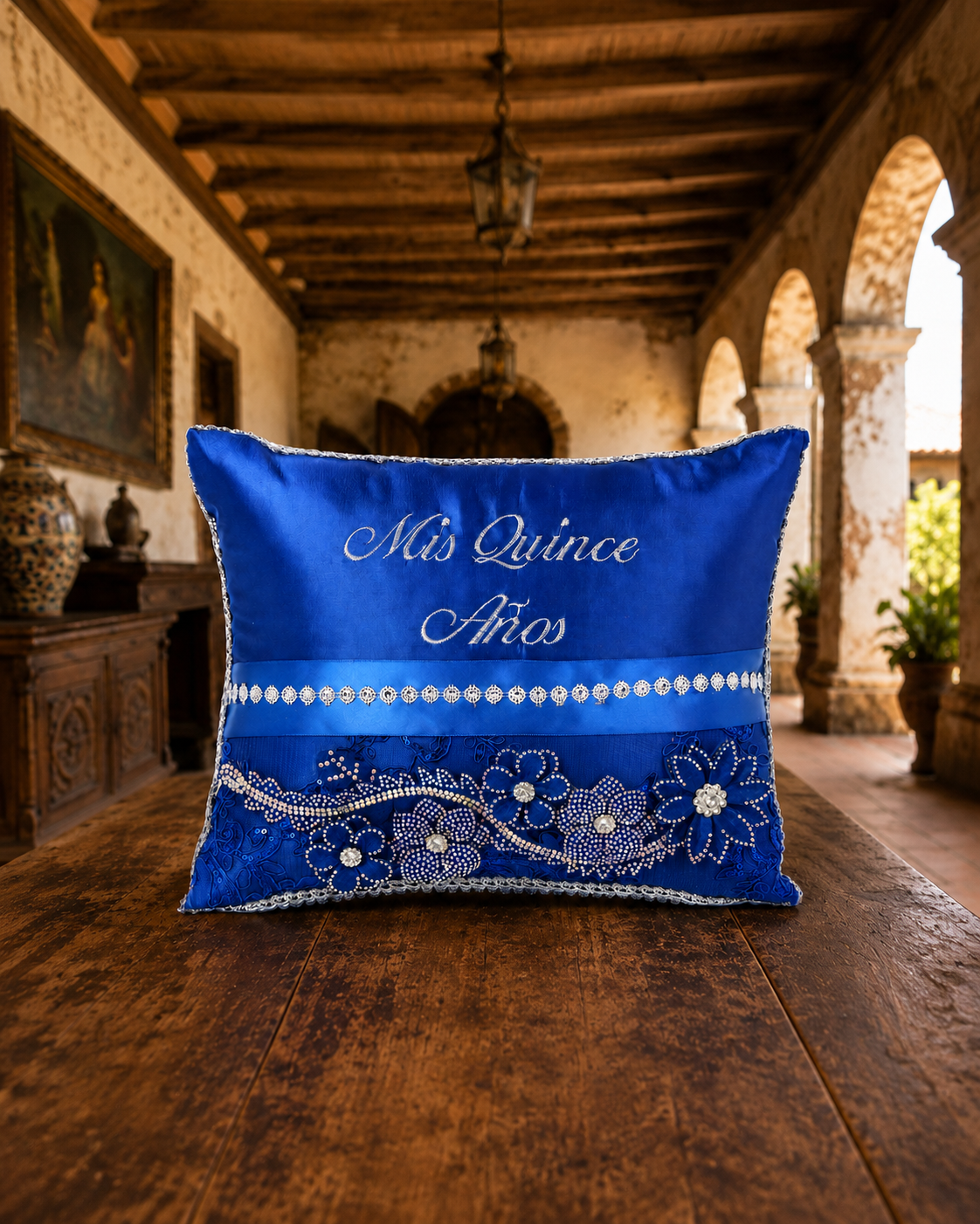 Cojín Decorativo Mis Quince Años Azul Rey