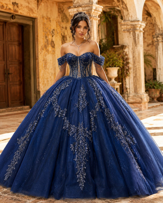 Vestido de Quinceañera Azul Marino con Bordado Brillante ID600492-XV003