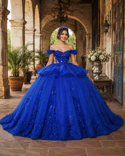 Vestido de Quinceañera Azul Rey con Aplicaciones Florales ID600492-XV026