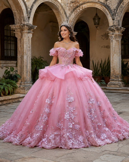 Vestido de Quinceañera Rosa con Aplicaciones Florales 3D ID600462-XV032