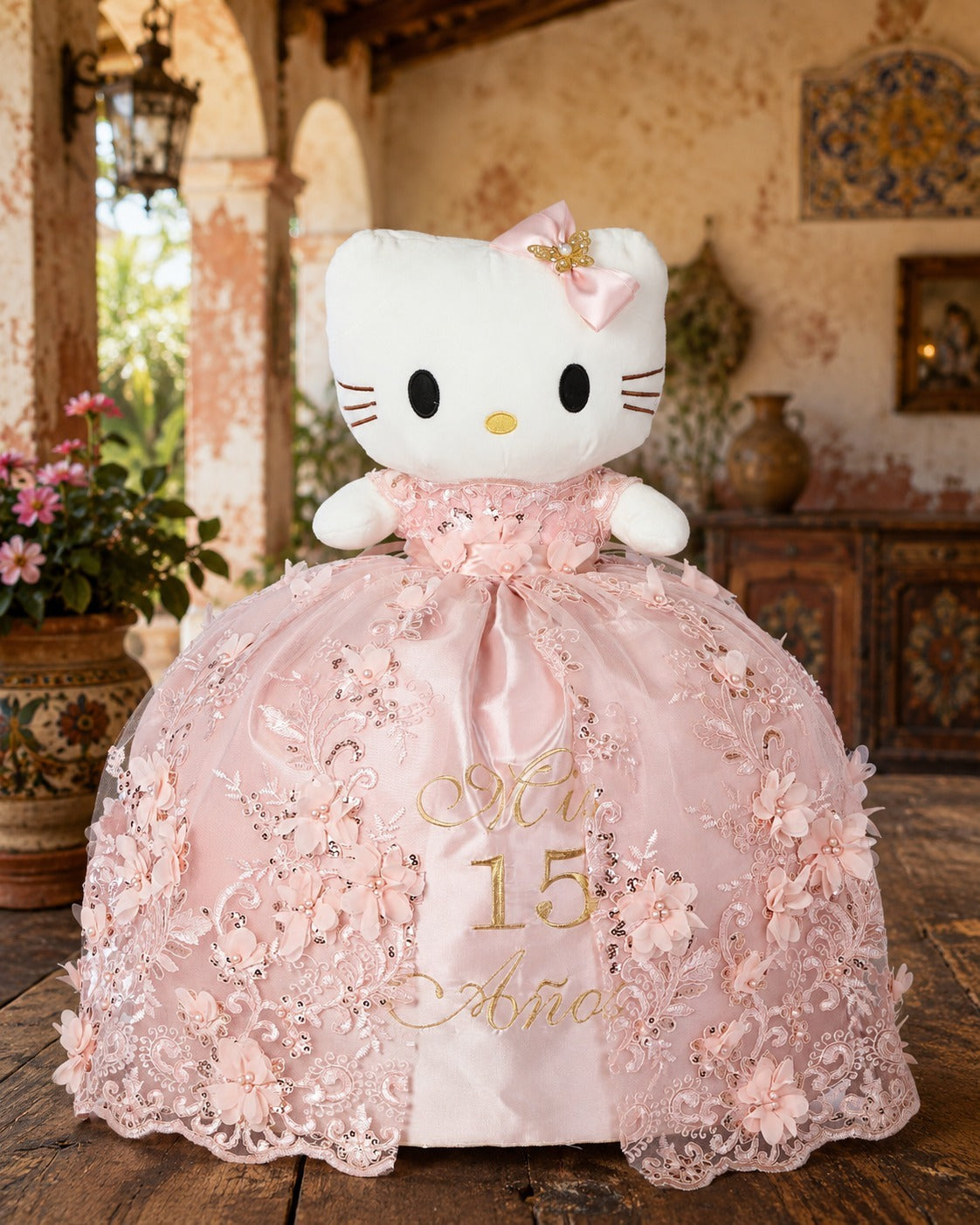 Oso de XV Años con Vestido Rosa