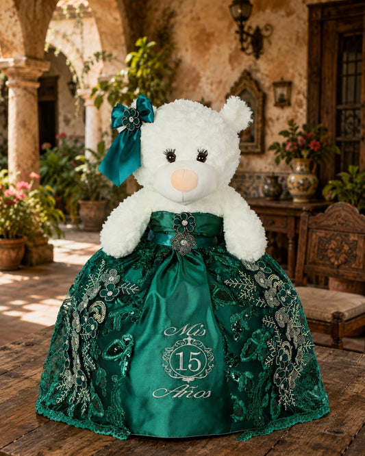 Oso de XV Años con Vestido Verde Esmeralda