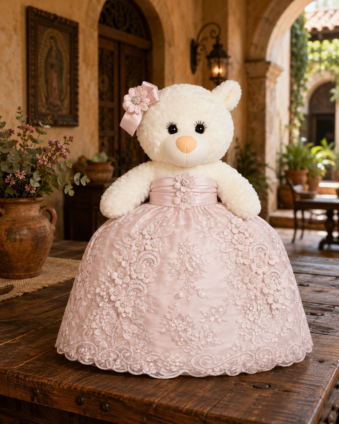 Oso de XV Años con Vestido Rosa Palo