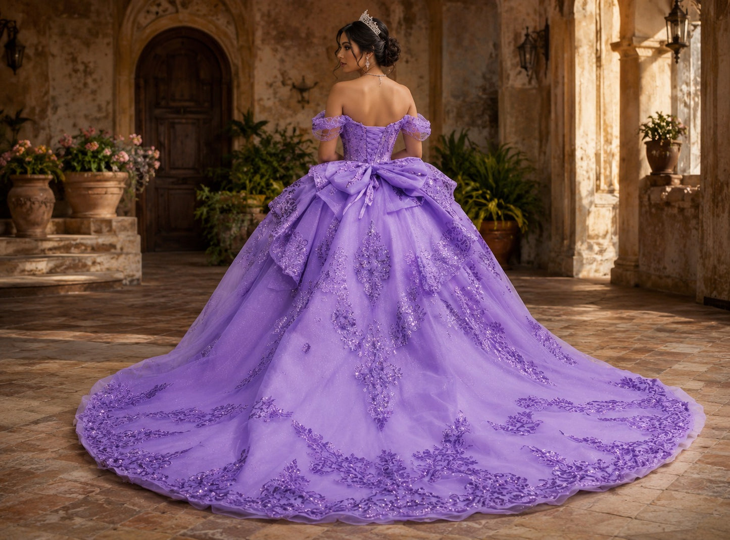 Vestido de Quinceañera Lila con Detalles Brillantes ID 600492-XV007
