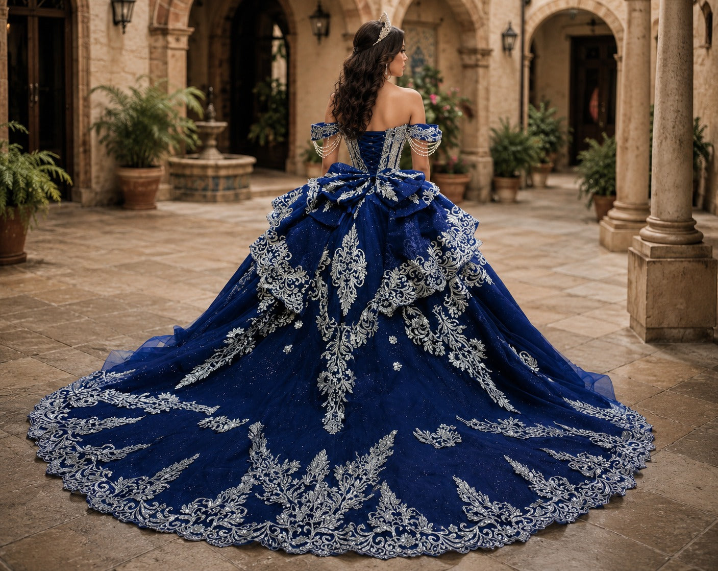 Vestido de Quinceañera Azul Rey con Bordado Plateado ID600492-XV008