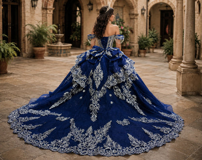 Vestido de Quinceañera Azul Rey con Bordado Plateado ID600492-XV008