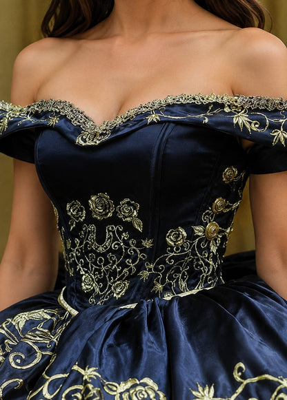 Vestido de Quinceañera Negro y Rojo con Bordado Dorado y Falda de Olanes ID600492-XV021