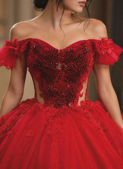 Vestido de Quinceañera Rojo con Aplicaciones Florales ID:600492-XV027