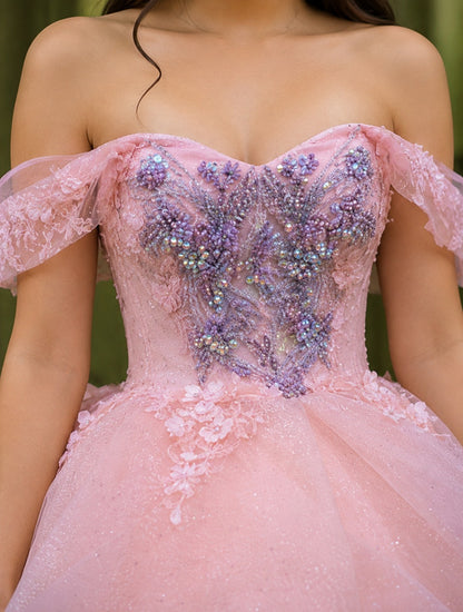 Vestido de Quinceañera Rosa Blush con Aplicaciones Florales ID: 600492-XV028