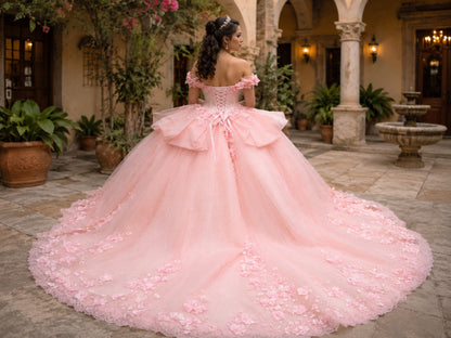 Vestido de Quinceañera Rosa Blush con Aplicaciones Florales ID: 600492-XV028
