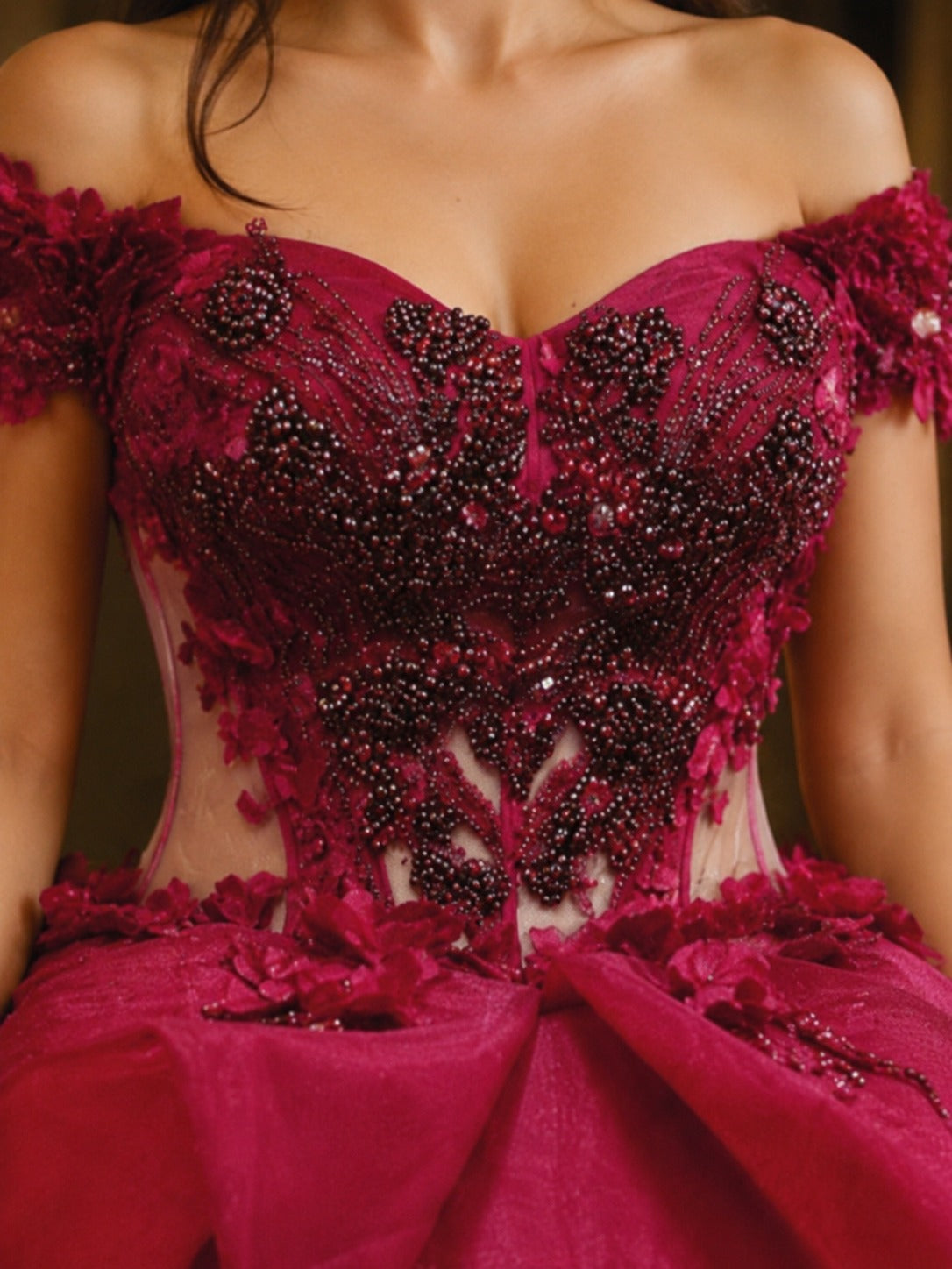 Vestido de Quinceañera Vino con Aplicaciones Florales ID:600492-XV029