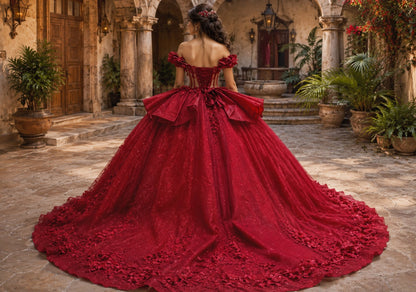 Vestido de Quinceañera Vino con Aplicaciones Florales ID:600492-XV029