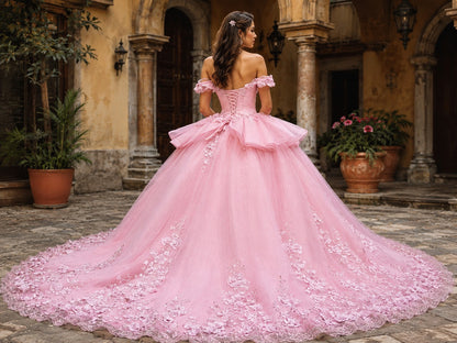 Vestido de Quinceañera Rosa con Aplicaciones Florales 3D ID600462-XV032
