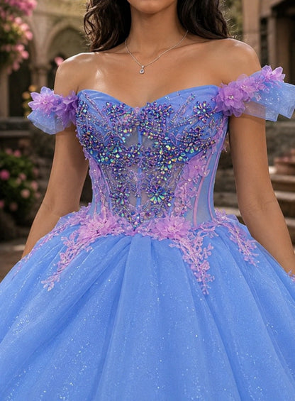 Vestido de Quinceañera Azul Cielo con Aplicaciones Florales Rosas ID600492-XV033