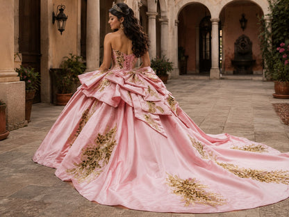 Vestido de Quinceañera Rosa Blush con Bordado Dorado y Diseño de Un Hombro ID600492-XV038