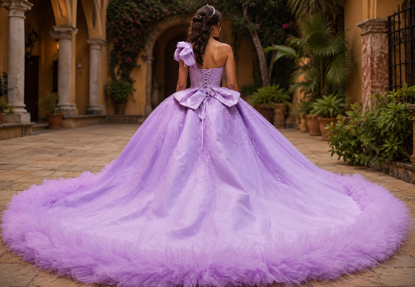 Vestido de Quinceañera Lila con Brillo y Detalle Floral en Falda ID600492-XV048