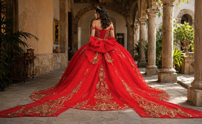Vestido de Quinceañera Rojo con Bordado Dorado ID600492-XV051