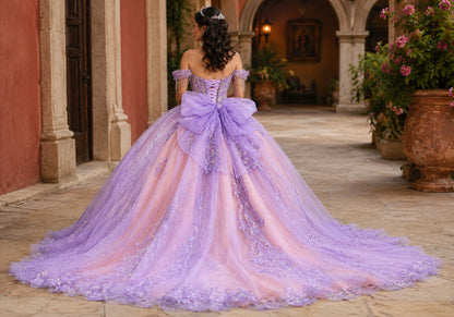 Vestido de Quinceañera Lila con Rosa Blush y Bordado Brillante ID600492-XV052