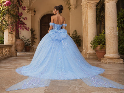 Vestido de Quinceañera Azul Cielo con Bordado Brillante y Hombros Descubiertos ID600492-XV058