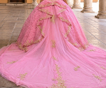 Vestido de Quinceañera Rosa con Bordado Brillante y Hombros Descubiertos ID600492-XV061
