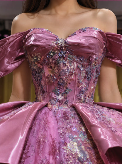 Vestido de Quinceañera Rosa con Brillo y Hombros Descubiertos ID600492-XV069