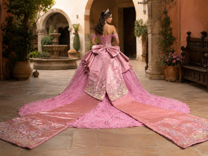 Vestido de Quinceañera Rosa con Brillo y Hombros Descubiertos ID600492-XV069