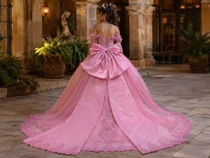 Vestido de Quinceañera Rosa con Brillo y Bordado Floral ID600492-XV072