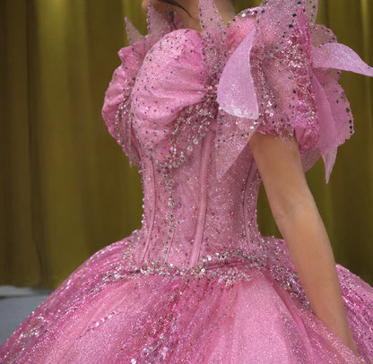 Vestido de Quinceañera Rosa con Brillo y Bordado Floral ID600492-XV072