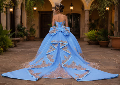 Vestido de Quinceañera Azul Cielo con Bordado Champagne y Brillo ID600492-XV079