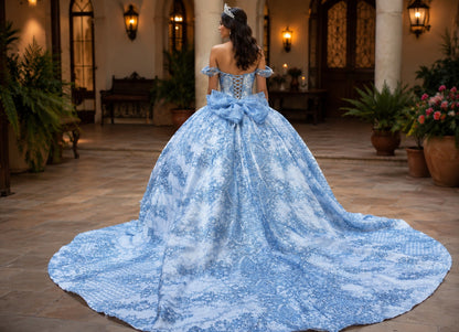 Vestido de Quinceañera Azul Cielo con Bordado Azul y Dorado ID600492-XV082