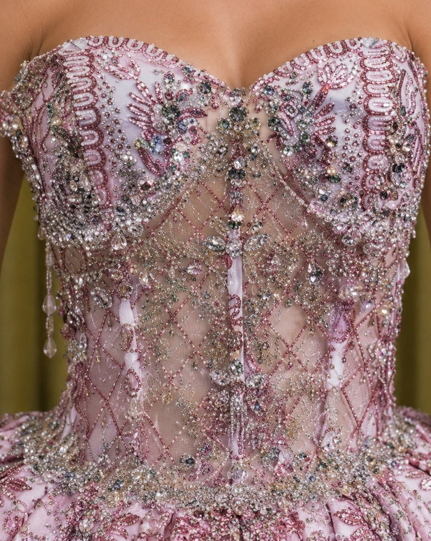 Vestido de Quinceañera Blanco con Bordado Rosa y Hombros Descubiertos ID600492-XV083