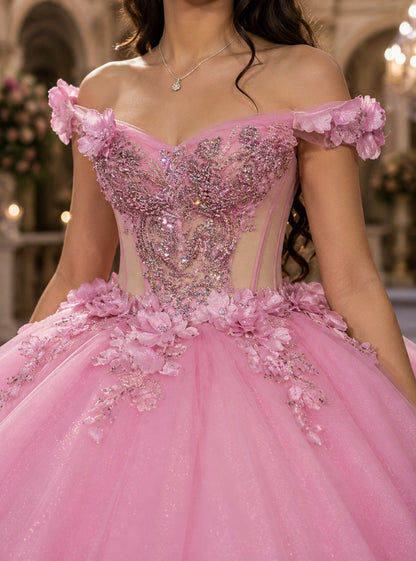 Vestido de Quinceañera Rosa con Aplicaciones Florales 3D ID600462-XV032